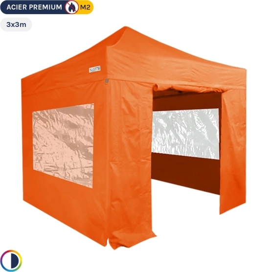 Tente Pliante - Stand Acier Premium 3x3m ORANGE + Pack Fenêtres 380gr/m² Tente Pliante - Stand Acier Premium 3x3m ORANGE + Pack Fenêtres 380gr/m²