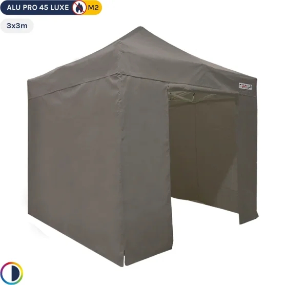 Tente pliante - Stand pliant Alu Pro 45 LUXE M2 3mx3m TAUPE + Pack Côtés 380gr/m² Tente pliante - Stand pliant Alu Pro 45 LUXE M2 3mx3m TAUPE + Pack Côtés 380gr/m²