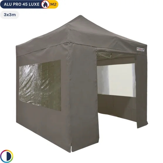 Tente pliante - Stand pliant Alu Pro 45 LUXE M2 3mx3m TAUPE + Pack Fenêtres 380gr/m² Tente pliante - Stand pliant Alu Pro 45 LUXE M2 3mx3m TAUPE + Pack Fenêtres 380gr/m²