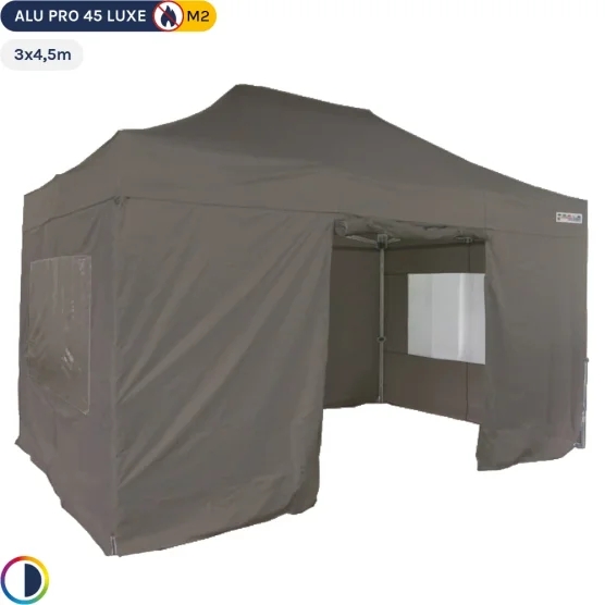 Tente pliante - Stand pliant Alu Pro 45 LUXE M2 3mx4,5m TAUPE + Pack Fenêtres 380gr/m²