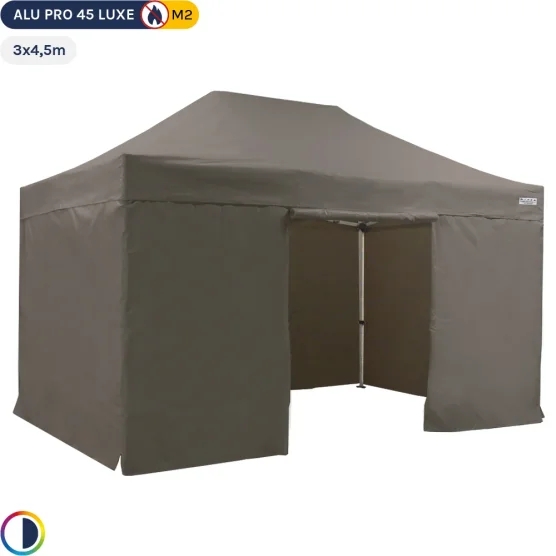 Tente pliante - Stand pliant Alu Pro 45 LUXE M2 3mx4,5m TAUPE + Pack Côtés 380gr/m²