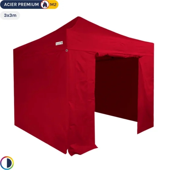 Tente Pliante - Stand Acier Premium M2 3x3m ROUGE + Pack Côtés 380gr/m² Tente Pliante - Stand Acier Premium M2 3x3m ROUGE + Pack Côtés 380gr/m²