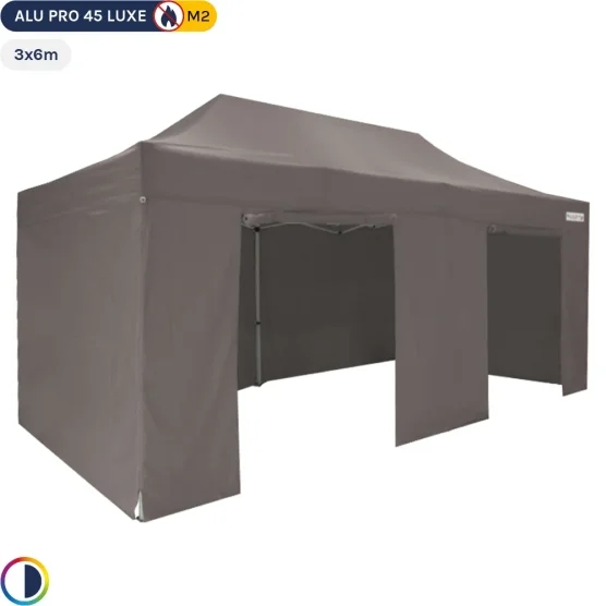 Tente pliante - Stand pliant Alu Pro 45 LUXE M2 3mx6m TAUPE + Pack Côtés 380gr/m²