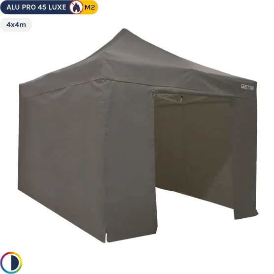 Tente pliante - Stand pliant Alu Pro 45 LUXE M2 4mx4m TAUPE + Pack Côtés 380gr/m²