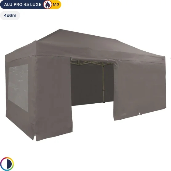 Tente pliante - Stand pliant Alu Pro 45 LUXE M2 4mx6m TAUPE + Pack Fenêtres 380gr/m² Tente pliante - Stand pliant Alu Pro 45 LUXE M2 4mx6m TAUPE + Pack Fenêtres 380gr/m²