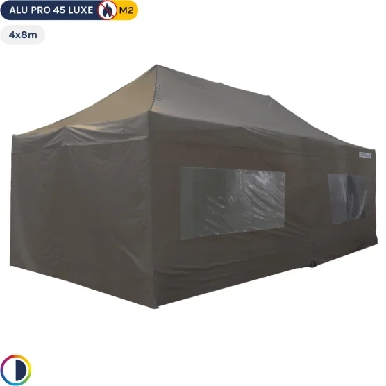 Tente pliante - Stand pliant Alu Pro 45 LUXE M2 4mx8m TAUPE + Pack Fenêtres 380gr/m²