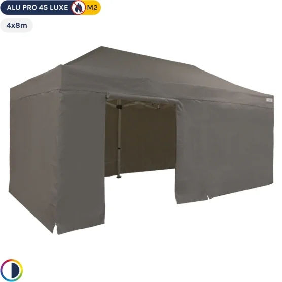 Tente pliante - Stand pliant Alu Pro 45 LUXE M2 4mx8m TAUPE + Pack Côtés 380gr/m² Tente pliante - Stand pliant Alu Pro 45 LUXE M2 4mx8m TAUPE + Pack Côtés 380gr/m²