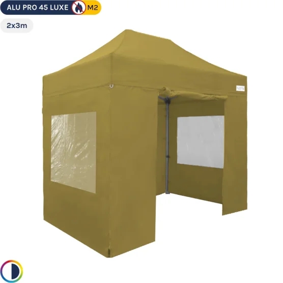 Tente pliante Aluminium Pro 45 LUXE M2 2mx3m VERT DORÉ + Pack Fenêtres 380gr/m²