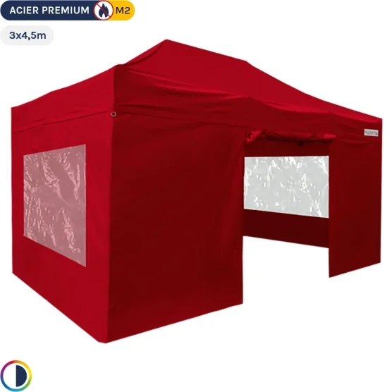 Tente Pliante - Stand Acier Premium M2 3x4,5m ROUGE + Pack Fenêtres 380gr/m² Tente Pliante - Stand Acier Premium M2 3x4,5m ROUGE + Pack Fenêtres 380gr/m²