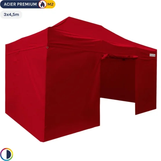 Tente Pliante - Stand Acier Premium M2 3x4,5m ROUGE + Pack Côtés 380gr/m² Tente Pliante - Stand Acier Premium M2 3x4,5m ROUGE + Pack Côtés 380gr/m²