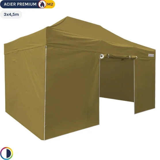 Tente Pliante - Stand Acier Premium M2 3x4,5m VERT DORÉ + Pack Côtés 380gr/m²