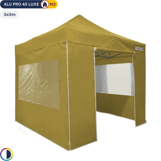 Tente pliante Alu Pro 45 LUXE M2 3mx3m VERT DORÉ + Pack Fenêtres 380gr/m²