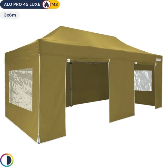 Tente pliante Alu Pro 45 LUXE M2 3mx6m VERT DORÉ + Pack Fenêtres 380gr/m² Tente pliante Alu Pro 45 LUXE M2 3mx6m VERT DORÉ + Pack Fenêtres 380gr/m²
