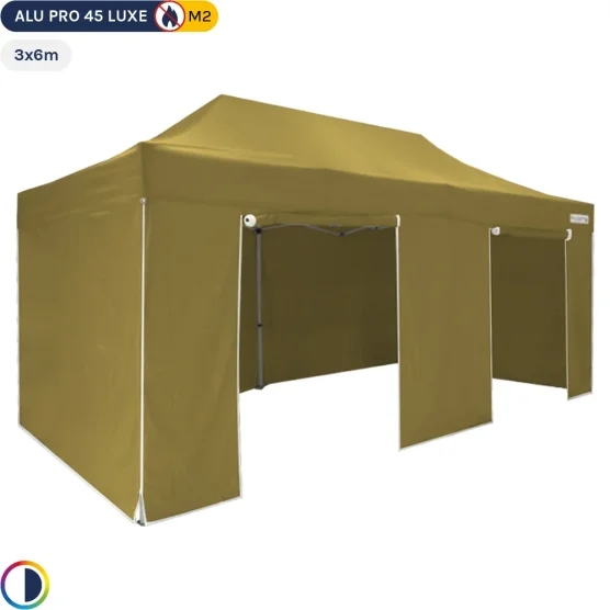Tente pliante Alu Pro 45 LUXE 3x6 VERT DORÉ + Pack Côtés 380g