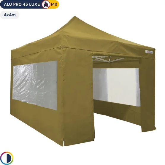 Tente pliante Aluminium Pro 45 LUXE M2 4mx4m VERT DORÉ + Pack Fenêtres 380gr/m²