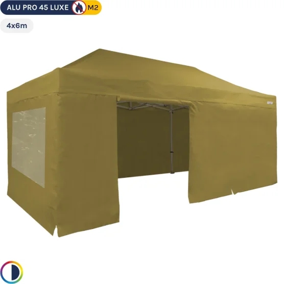 Tente pliante Alu Pro 45 LUXE M2 4mx6m VERT DORÉ + Pack Fenêtres 380gr/m²