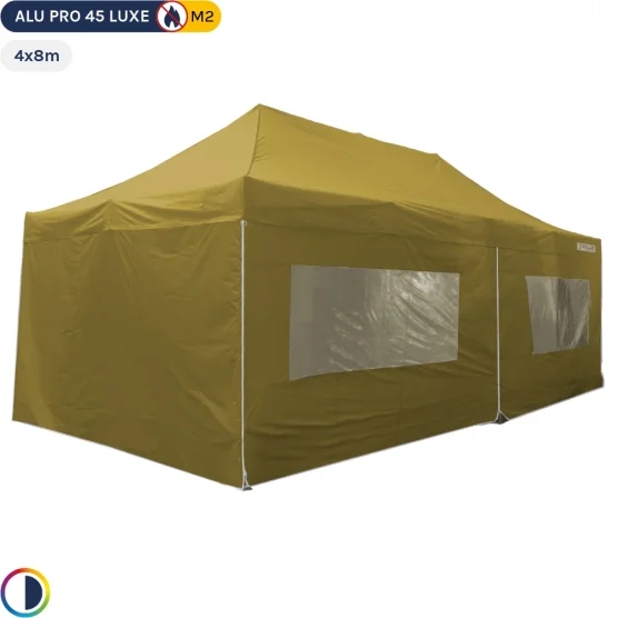 Tente pliante Alu Pro 45 LUXE M2 4mx8m VERT DORÉ + Pack Fenêtres 380gr/m²