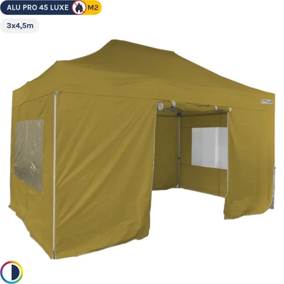Tente pliante Alu Pro 45 LUXE M2 3mx4,5m VERT DORÉ + Pack Fenêtres 380gr/m²