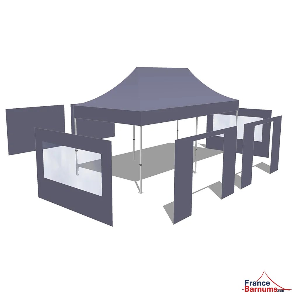 Tonnelle Pliante - Stand Acier Premium M2 3x6m VERT DORÉ + Pack Fenêtres 380gr/m²