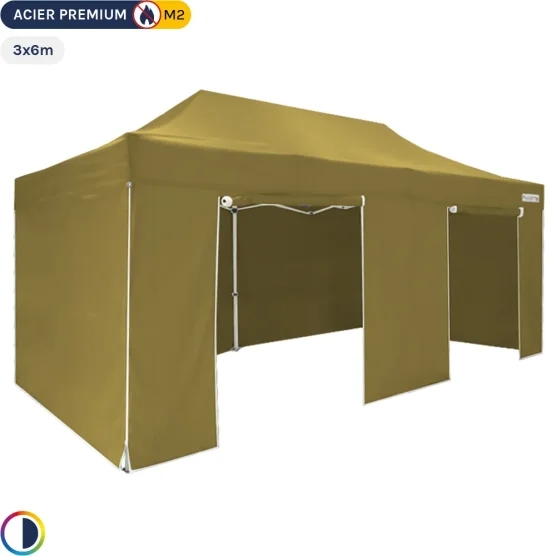 Tente Pliante - Stand Acier Premium M2 3x6m VERT DORÉ + Pack Côtés 380gr/m²
