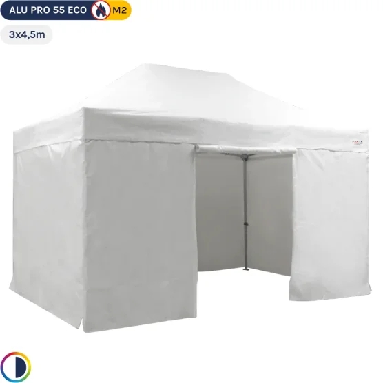 Tente Pliante Alu Pro 55 ECO M2 3mx4,5m BLANC + Toit 580gr/m² et Côtés 380gr/m²