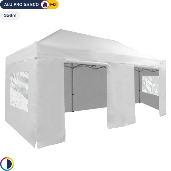 Tente Pliante Alu Pro 55 ECO M2 3mx6m BLANC + Toit 580gr/m² et Fenêtres 380gr/m²