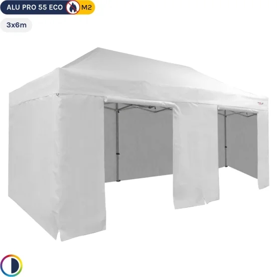 Tente Pliante Alu Pro 55 ECO M2 3mx6m BLANC + Toit 580gr/m² et Côtés 380gr/m²