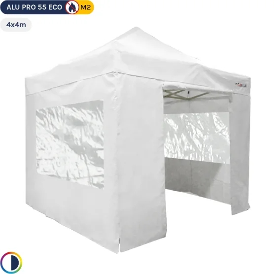 Tente Pliante Alu Pro 55 ECO M2 4mx4m BLANC + Toit 580gr/m² et Fenêtres 380gr/m²