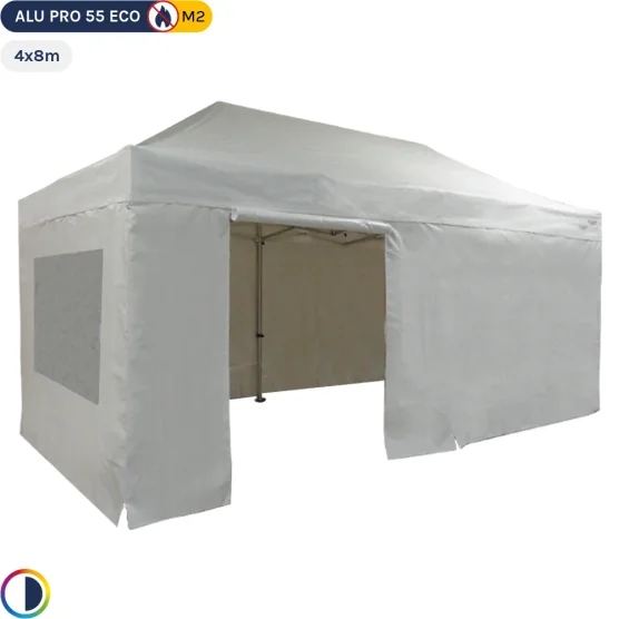 Tente pliante Alu Pro 55 ECO 4mx8m BLANC + Toit 580gr/m² et Fenêtres 380gr/m² Tente pliante Alu Pro 55 ECO 4mx8m BLANC + Toit 580gr/m² et Fenêtres 380gr/m²