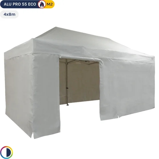 Tente Pliante Alu Pro 55 ECO M2 4mx8m BLANC + Toit 580gr/m² et Côtés 380gr/m² Tente Pliante Alu Pro 55 ECO M2 4mx8m BLANC + Toit 580gr/m² et Côtés 380gr/m²