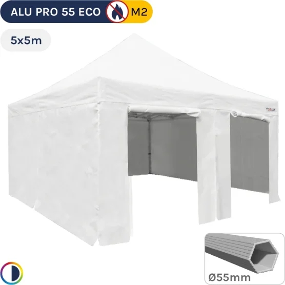 Barnum pliant Alu Pro 55 ECO 5mx5m BLANC + Toit 580gr/m² et Côtés 380gr/m²
