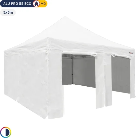 Tente Pliante Alu Pro 55 ECO 5mx5m BLANC + Toit 580gr/m² et Côtés 380gr/m²
