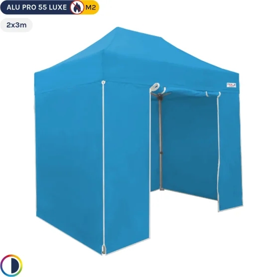 Tente Pliante Alu Pro 55 LUXE M2 2mx3m BLEU CIEL + Pack Côtés 580gr/m² Tente Pliante Alu Pro 55 LUXE M2 2mx3m BLEU CIEL + Pack Côtés 580gr/m²