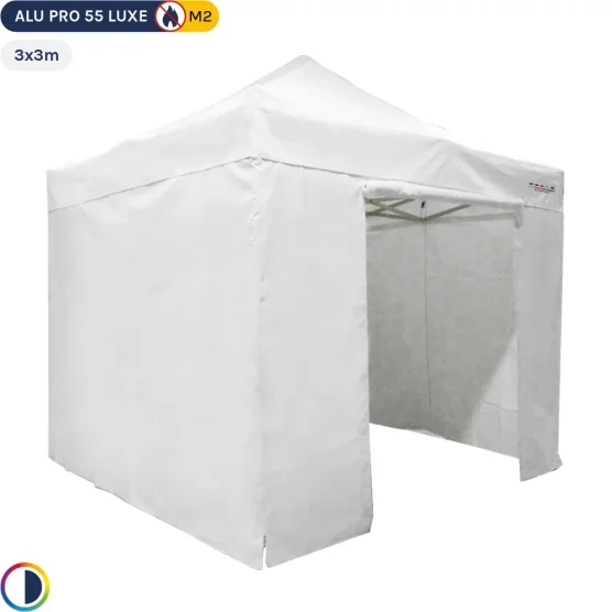 Tente Pliante Alu Pro 55 LUXE M2 3mx3m BLANC + Pack Côtés 580gr/m²