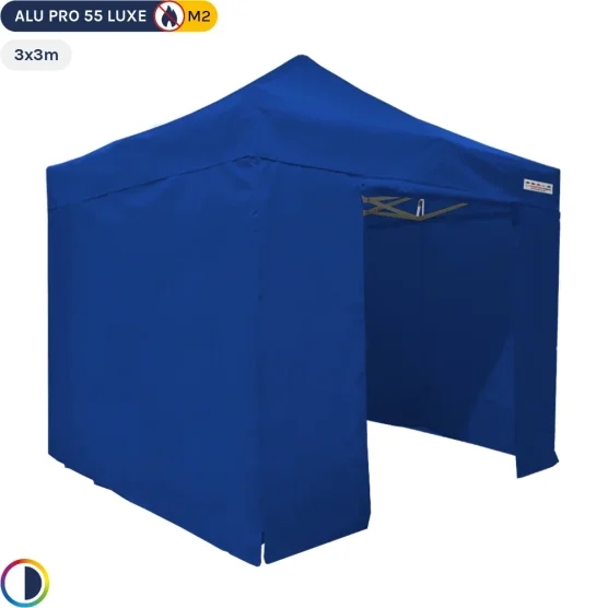Tente Pliante Alu Pro 55 LUXE M2 3mx3m BLEU + Pack Côtés en PVC 580gr/m² Tente Pliante Alu Pro 55 LUXE M2 3mx3m BLEU + Pack Côtés en PVC 580gr/m²