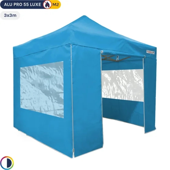 Tente Pliante Alu Pro 55 LUXE M2 3mx3m BLEU CIEL + Pack Fenêtres 580gr/m² Tente Pliante Alu Pro 55 LUXE M2 3mx3m BLEU CIEL + Pack Fenêtres 580gr/m²