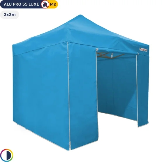 Tente Pliante Alu Pro 55 LUXE M2 3mx3m BLEU CIEL + Pack Côtés 580gr/m²