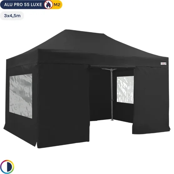 Tente Pliante Alu Pro 55 LUXE M2 3mx4,5m NOIR + Pack Fenêtres 580gr/m²