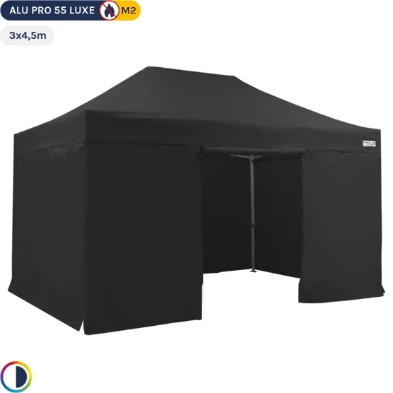 Tente Pliante Alu Pro 55 LUXE M2 3mx4,5m NOIR + Pack Côtés 580gr/m²