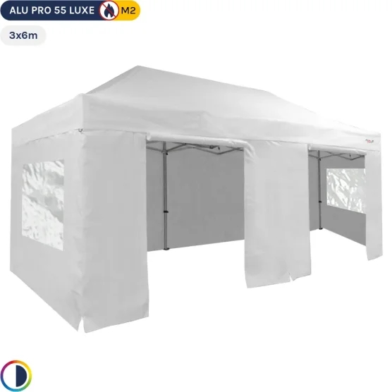 Tente Pliante Alu Pro 55 LUXE M2 3mx6m BLANC + Pack Fenêtres 580gr/m²