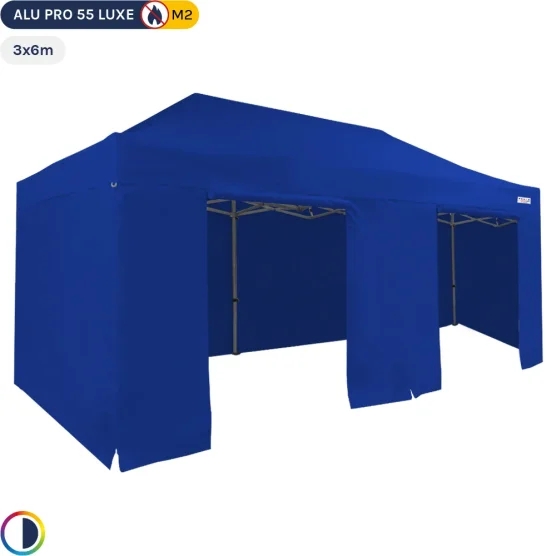 Tente Pliante Alu Pro 55 LUXE M2 3mx6m BLEU + Pack Côtés en PVC 580gr/m² Tente Pliante Alu Pro 55 LUXE M2 3mx6m BLEU + Pack Côtés en PVC 580gr/m²