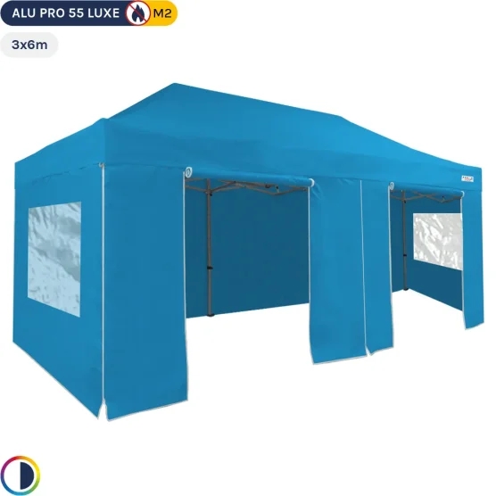 Tente Pliante Alu Pro 55 LUXE M2 3mx6m BLEU CIEL + Pack Fenêtres 580gr/m² Tente Pliante Alu Pro 55 LUXE M2 3mx6m BLEU CIEL + Pack Fenêtres 580gr/m²