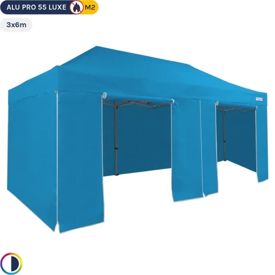 Tente Pliante Alu Pro 55 LUXE M2 3mx6m BLEU CIEL + Pack Côtés 580gr/m² Tente Pliante Alu Pro 55 LUXE M2 3mx6m BLEU CIEL + Pack Côtés 580gr/m²