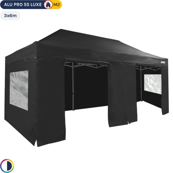 Tente Pliante Alu Pro 55 LUXE M2 3mx6m NOIR + Pack Fenêtres 580gr/m²