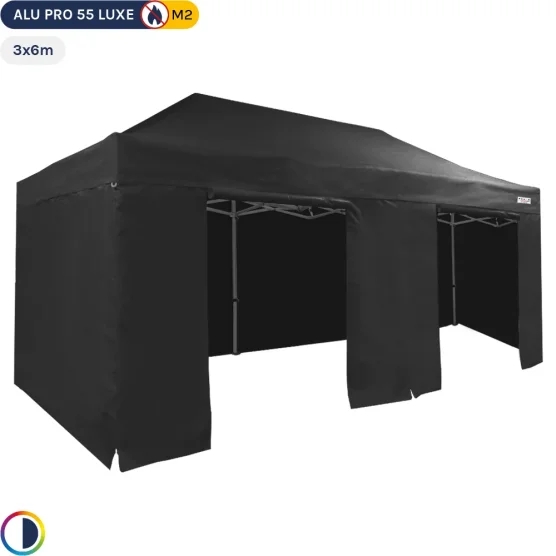Tente Pliante Alu Pro 55 LUXE M2 3mx6m NOIR + Pack Côtés 580gr/m²