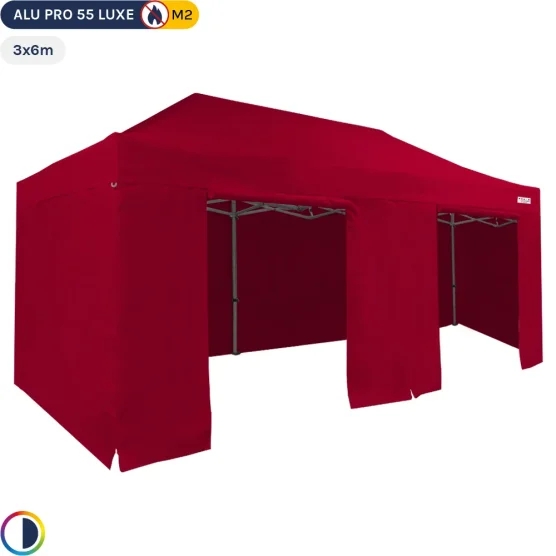 Tente Pliante Alu Pro 55 LUXE M2 3mx6m ROUGE + Pack Côtés 580gr/m²