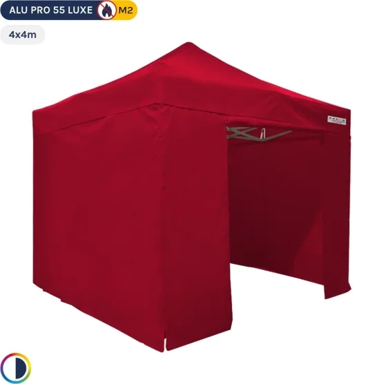 Tente Pliante Alu Pro 55 LUXE M2 4mx4m ROUGE + Pack Côtés PVC 580gr/m²