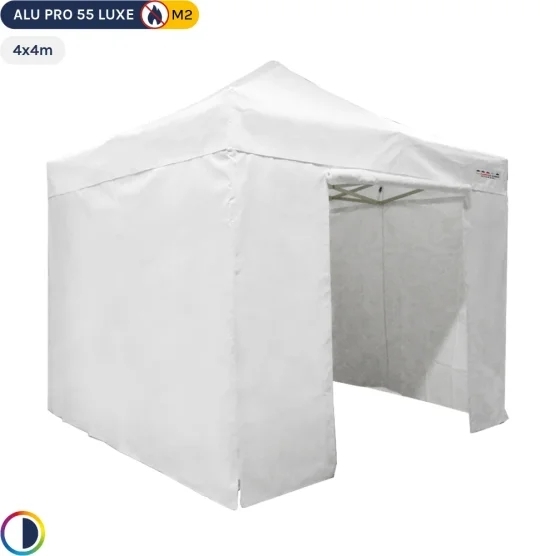 Tente Pliante Alu Pro 55 LUXE M2 4mx4m BLANC + Pack Côtés PVC 580gr/m²