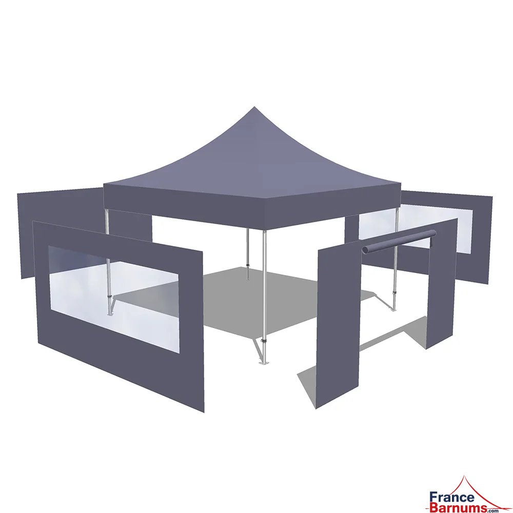 Tonnelle Pliante Alu Pro 55 LUXE M2 4mx4m BLEU + Pack Fenêtres PVC 580gr/m²