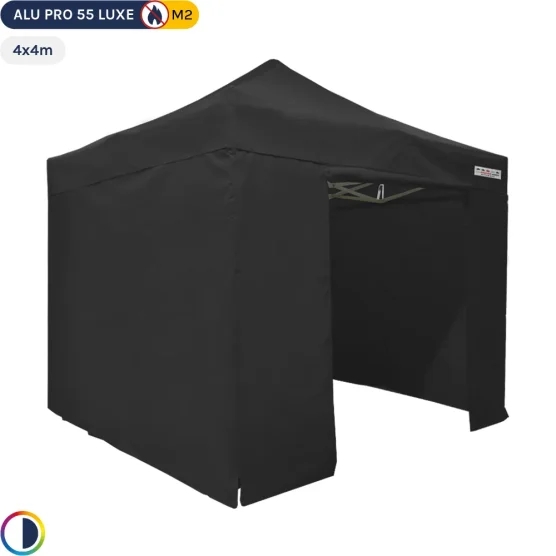 Tente Pliante Alu Pro 55 LUXE M2 4mx4m NOIR + Pack Côtés PVC 580gr/m² Tente Pliante Alu Pro 55 LUXE M2 4mx4m NOIR + Pack Côtés PVC 580gr/m²
